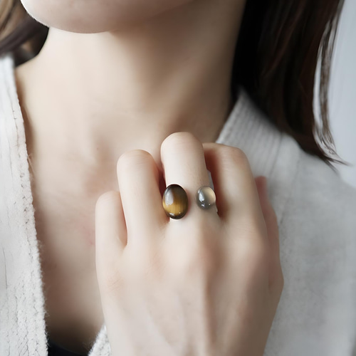 シックカラー！天然石イエロータイガーアイとグレーオニキスのフォーク