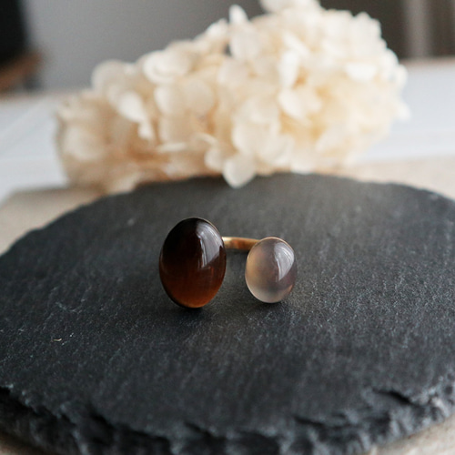 シックカラー！天然石イエロータイガーアイとグレーオニキスのフォーク