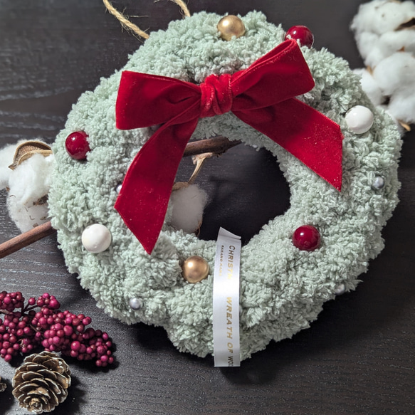ふわふわ毛糸とリボンのクリスマスミニリース リース なかのかな 通販