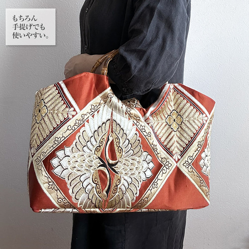 和装用バッグ 治り 金色の鶴刺繍帯リメイク リュック