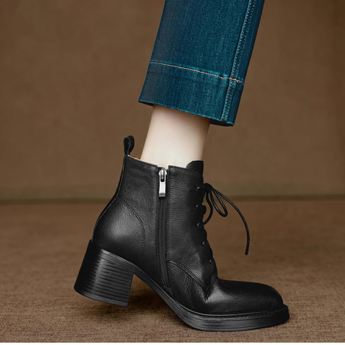 ショートブーツ レディース プラットフォーム 軽い 太ヒール ラウンド