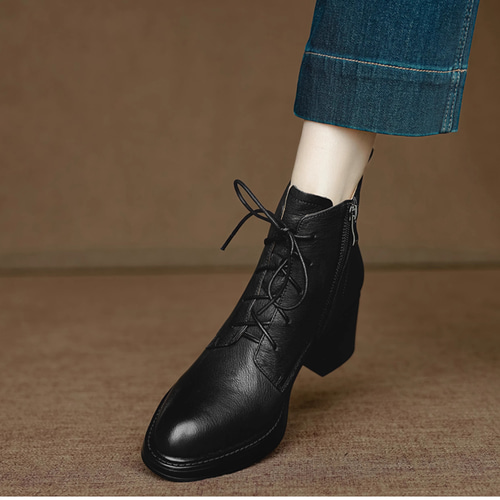 ショートブーツ レディース プラットフォーム 軽い 太ヒール ラウンド