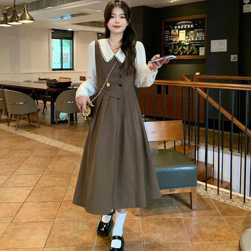 大きいサイズ 原宿　ワンピース　重ね着　レディース 秋冬　春 新品 長袖 大きいサイズ レディース 秋 冬 ワンピース 重ね着風 新品 長袖