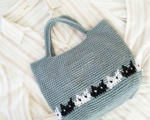 ️手編み️ハンドメイド️バッグ️ニットバッグ️チューリップ猫