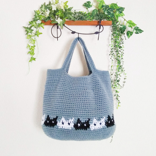 ️手編み️ハンドメイド️バッグ️ニットバッグ️チューリップ猫