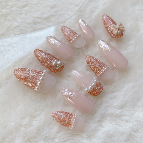 ピンクブラウン／ツイードネイル ＊ ネイルチップ ネイルチップ（つけ