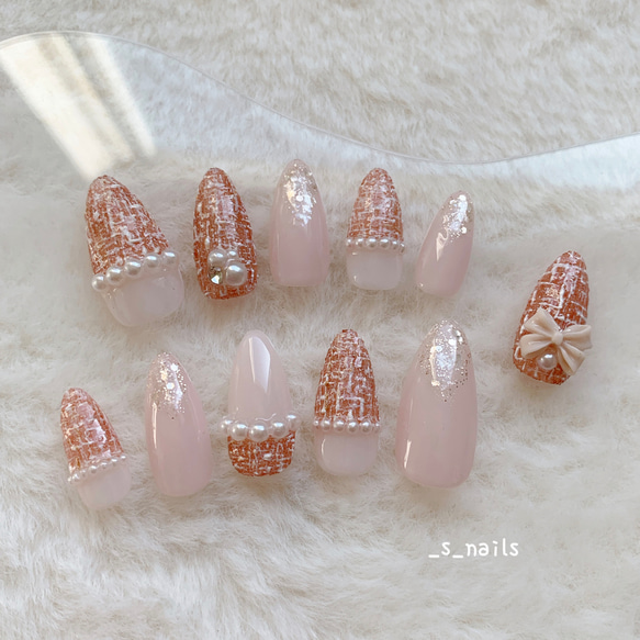 ピンクブラウン／ツイードネイル ＊ ネイルチップ ネイルチップ（つけ