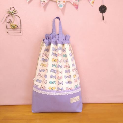 りぼんちょうちょ柄レッスンバッグセット