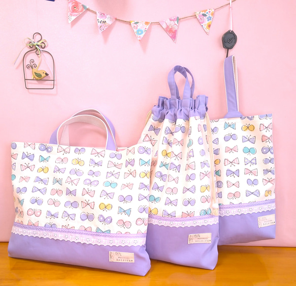 りぼんちょうちょ柄レッスンバッグセット りぼんちょうちょ柄レッスンバッグセット