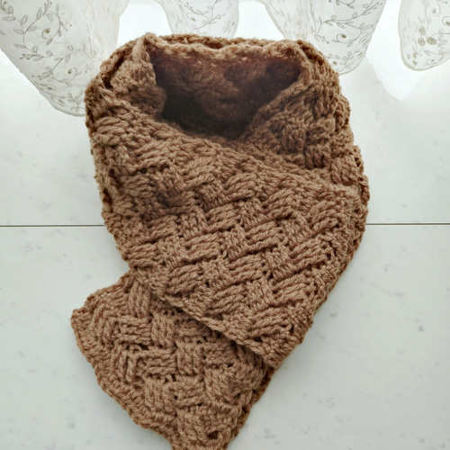 マフラー クロス ブロック チェック キャメル ブラウン 茶色 男女兼用