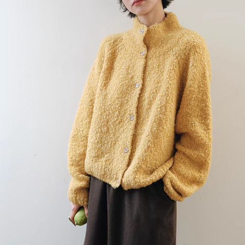 美品　アンクレイヴ　クリームイエロー色ウール混合ジャケット　ショートコート 美品 アンクレイヴ クリームイエロー色ウール混合ジャケット
