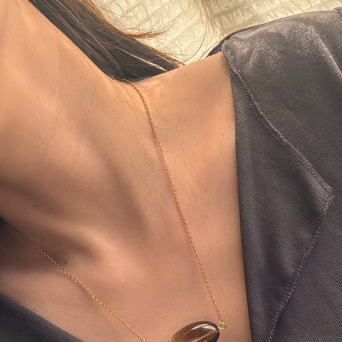 スモーキークォーツ♡ロングネックレス ステンレスチェーン ネックレス 