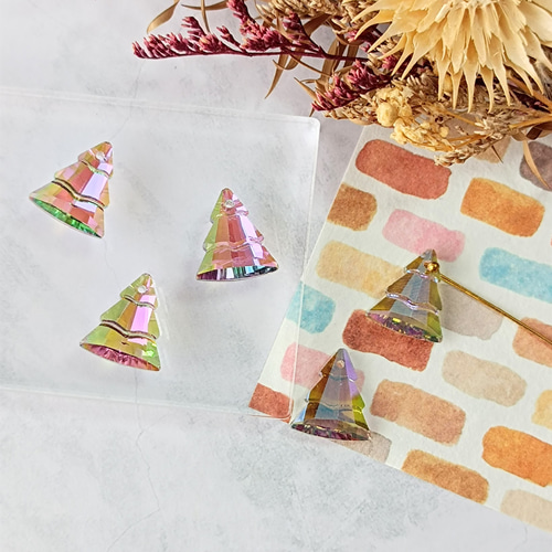 2個】クリスマスツリー ガラスチャーム クリスタル オーロラ