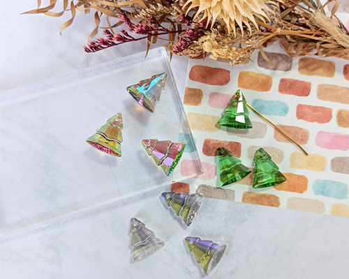 2個】クリスマスツリー ガラスチャーム クリスタル オーロラ