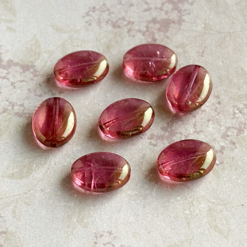 12㍉ 10個】フラットオーバル＊フランボワーズレッド＊チェコビーズ