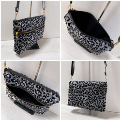ヒョウ柄グレー ショルダーバッグ/豹柄 スマホショルダー ポシェット 抱っこ紐ポーチ ベビーカー/ラメ/合皮ストラップ 3枚目の画像
