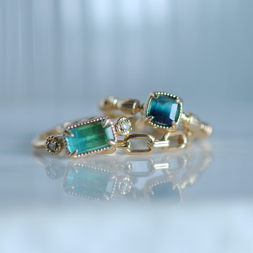 blue&green バイカラートルマリン ring / K10YG【1点限り】 指輪