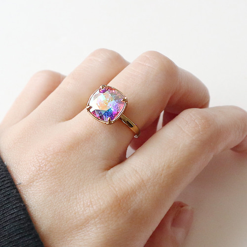 クリスタル オーロラ 約10mm / 真鍮メッキ製 ゴールド フリーサイズ