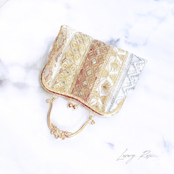 新作❤︎優しい輝きゴールド❤︎異国情緒漂う魅惑の高級インド刺繍レース❤︎フォーマルバッグ　パーティーバッグ　ミニバッグ 10枚目の画像