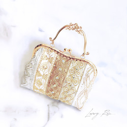 新作❤︎優しい輝きゴールド❤︎異国情緒漂う魅惑の高級インド刺繍レース❤︎フォーマルバッグ　パーティーバッグ　ミニバッグ 2枚目の画像