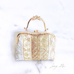 新作❤︎優しい輝きゴールド❤︎異国情緒漂う魅惑の高級インド刺繍レース❤︎フォーマルバッグ　パーティーバッグ　ミニバッグ 9枚目の画像
