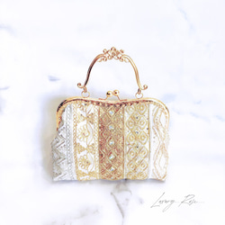 新作❤︎優しい輝きゴールド❤︎異国情緒漂う魅惑の高級インド刺繍レース❤︎フォーマルバッグ　パーティーバッグ　ミニバッグ 11枚目の画像