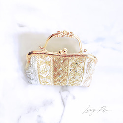 新作❤︎優しい輝きゴールド❤︎異国情緒漂う魅惑の高級インド刺繍レース❤︎フォーマルバッグ　パーティーバッグ　ミニバッグ 8枚目の画像