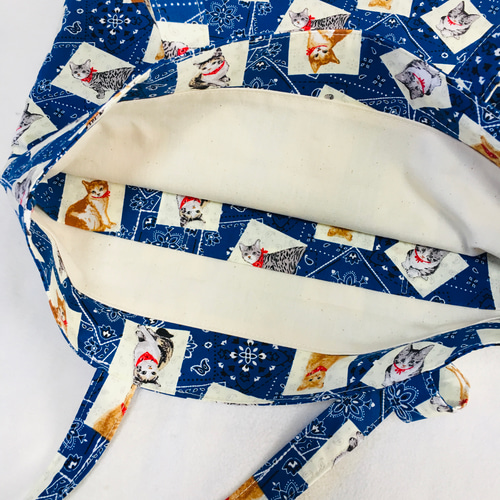 猫柄クタッとスクエアトートバッグ（青）＊ハンドメイド トートバッグ