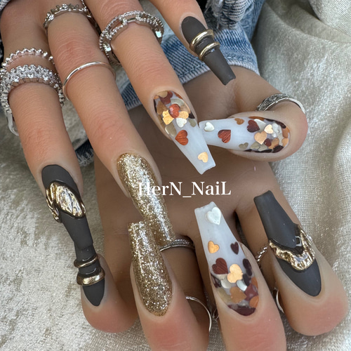 着画あり】ハンドメイドシンプルネイルリングネイルハートネイル