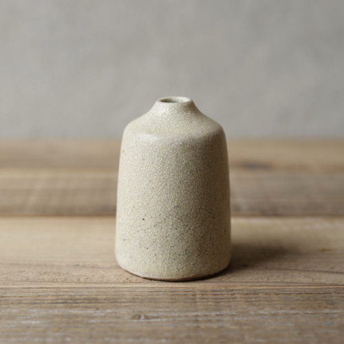 No4101 粉引二口花瓶　MARKUS japan印　木箱付　陶磁器　送料無料 mayuvase-
