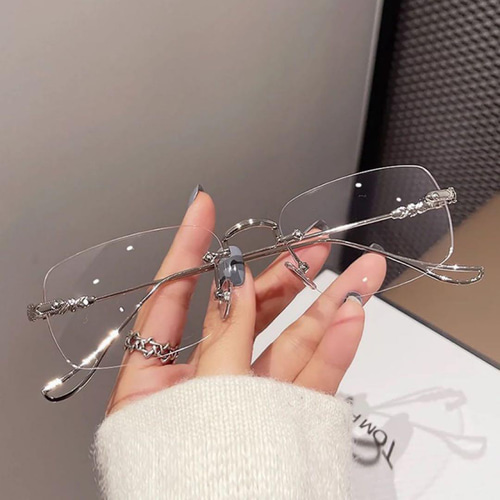 ブルーライトカットメガネ リムレス クリア 伊達 韓国シルバー メガネ