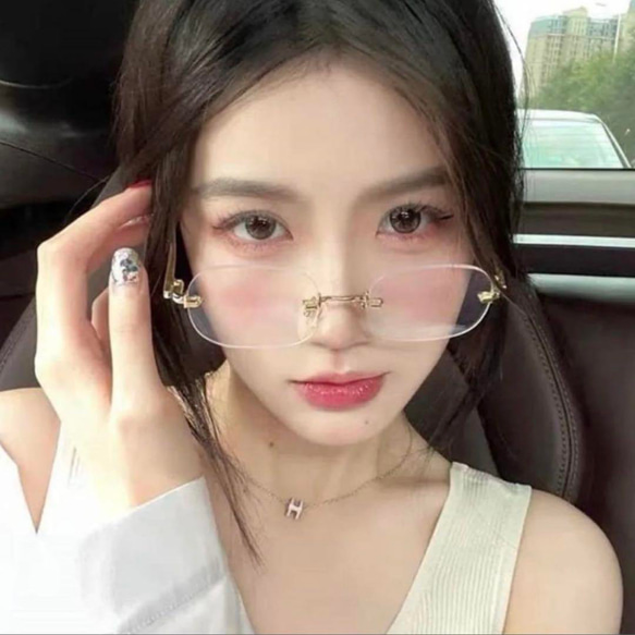 ブルーライトカットメガネ リムレス クリア 伊達 韓国シルバー メガネ