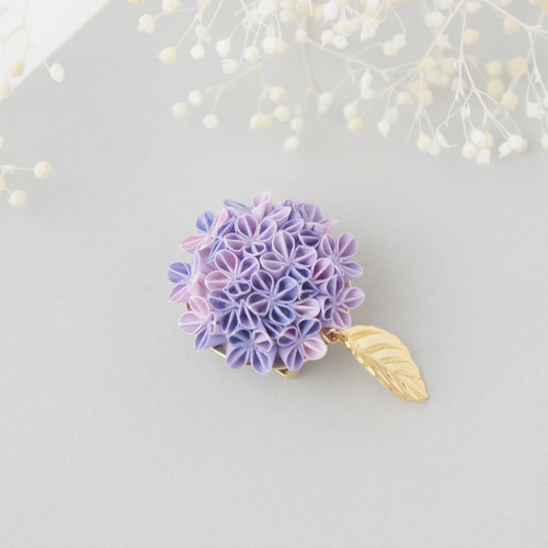 帯留め 「 紫陽花 しっとり紫 」 つまみ細工 帯飾り 人気 紫色 梅雨 夏