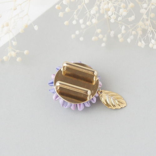 つまみ細工帯留め 紫 白 金 つまみ細工帯留め 紫 白 金