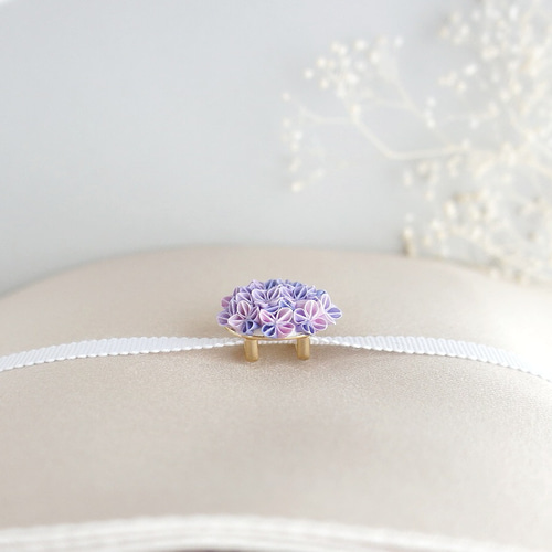 帯留め 「 紫陽花 しっとり紫 」 つまみ細工 帯飾り 人気 紫色
