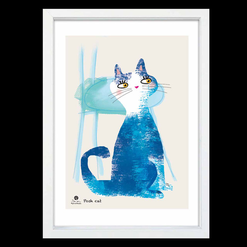 カラフルな猫の手描きイラストポスターa4額付き発送♥ 日常の風景 猫 お気に入り8000件突破 イラスト ポスター A4 A3 A2 A1