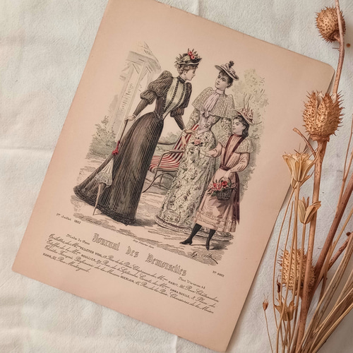 フランアンティーク ファッションモード画 折れあり1892年7月 a フランアンティーク ファッションモード画 折れあり1892年7月 a