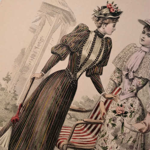無料クーポン配布 アプリ フランアンティーク ファッションモード画 a 折れあり1892年7月 版画