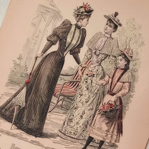 フランアンティーク ファッションモード画 折れあり1892年7月 a フランアンティーク ファッションモード画 折れあり1892年7月 a