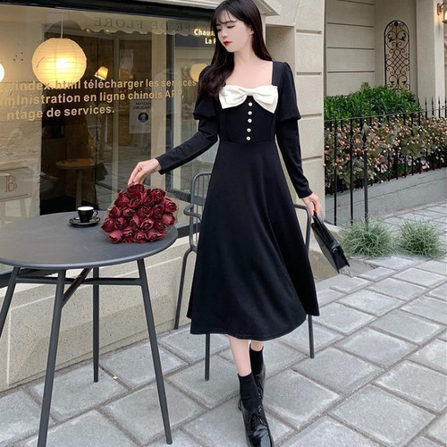 大きいサイズ レディース 秋 冬 ワンピース リボン 新品 長袖 春  