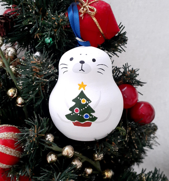 あざらしマトリョーシカのクリスマスオーナメント 白 ツリー その他