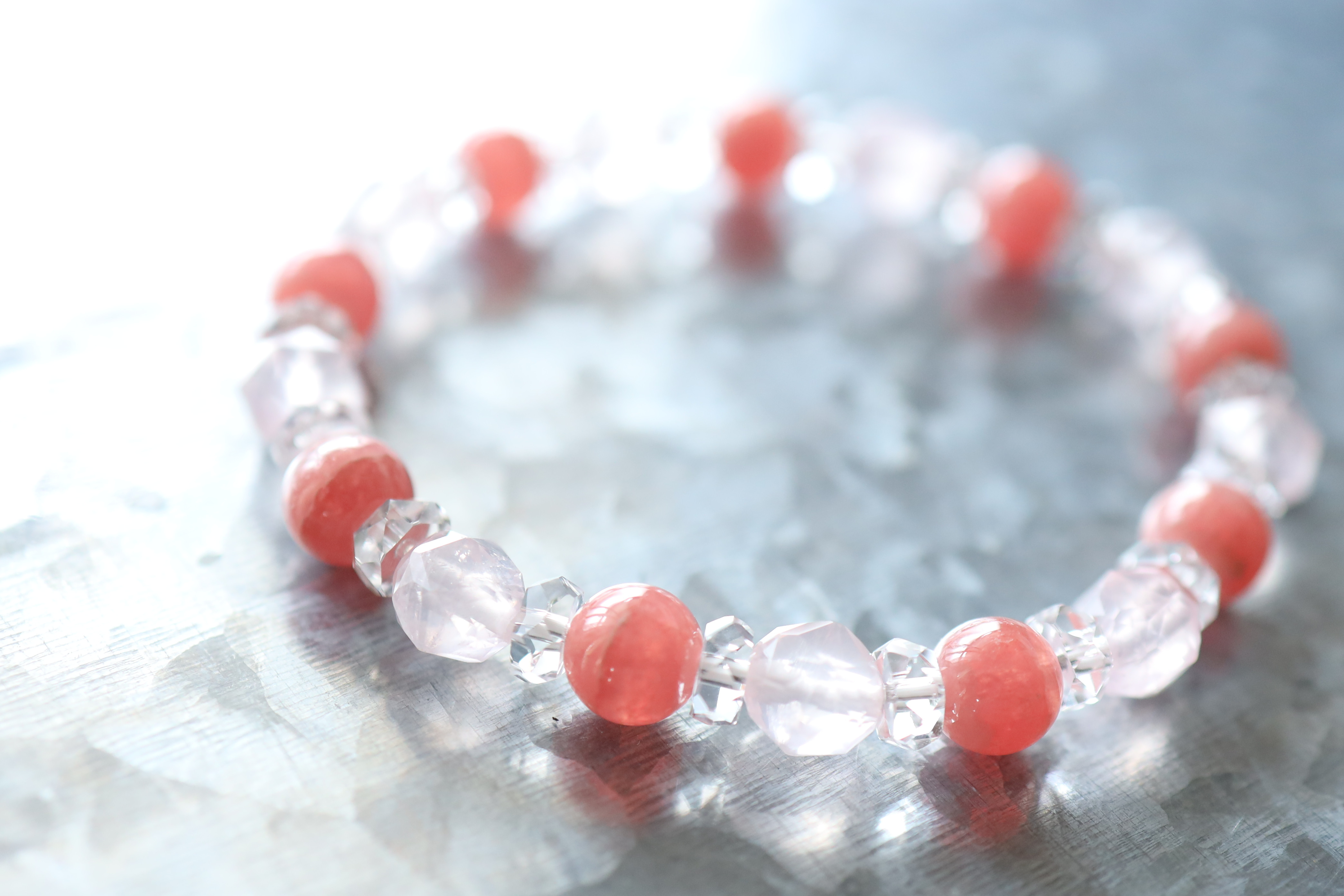 …☆プレミアムブレス☆…☆宝石品質：インカローズ：8ミリ＆ローズクォーツ：8ミリ☆…☆天然石ブレスレット☆…