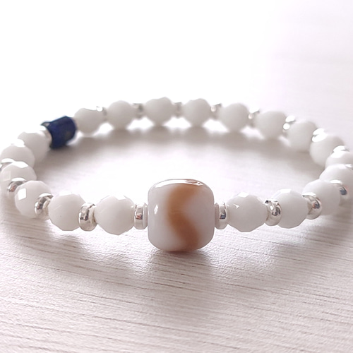 成功と安定】白い虎牙天珠とラピスラズリ・ホワイトオニキス