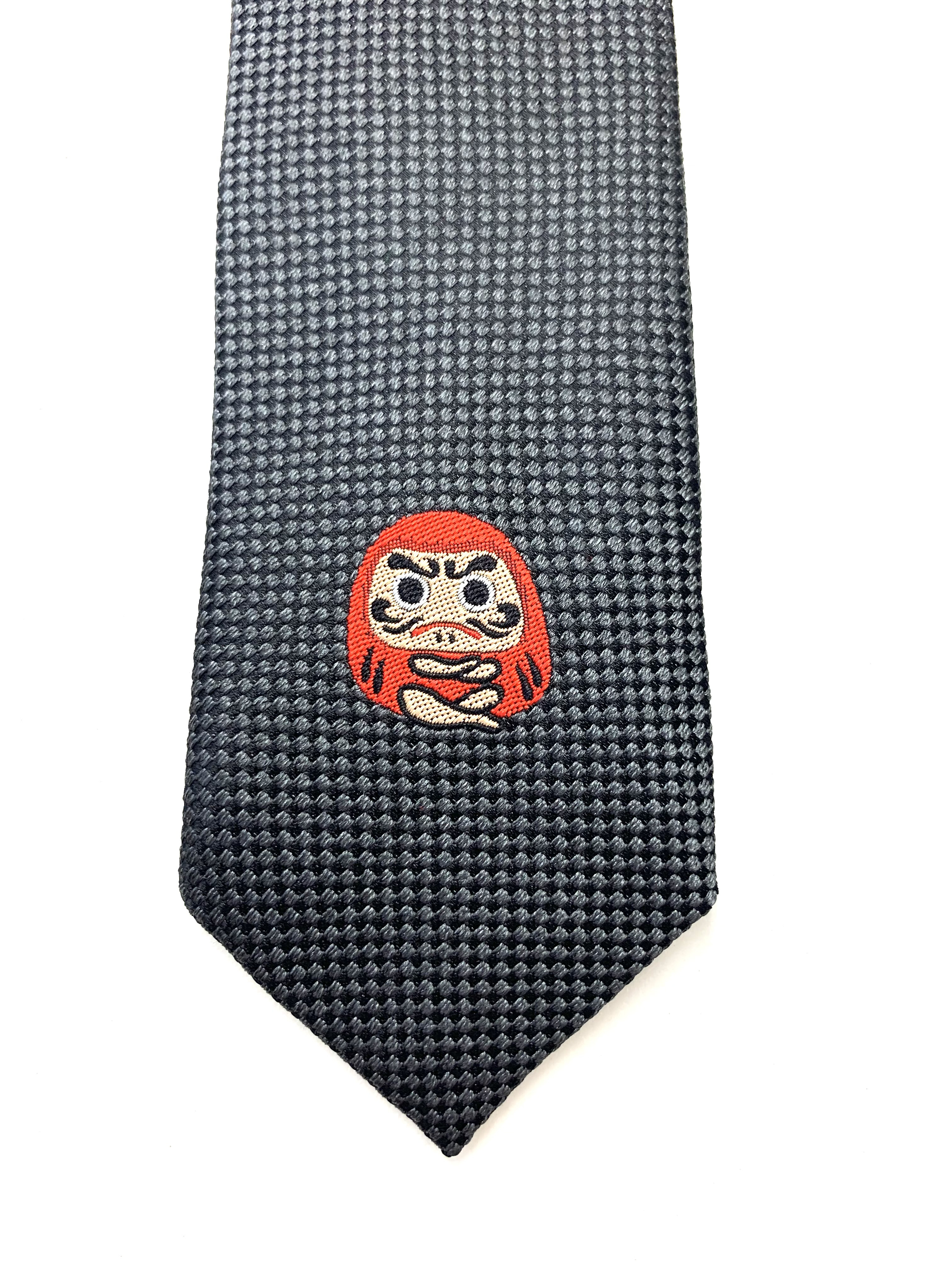 縁起ネクタイ　赤だるま　送料無料　グレー　必勝祈願　入学　就職　昇進　入試