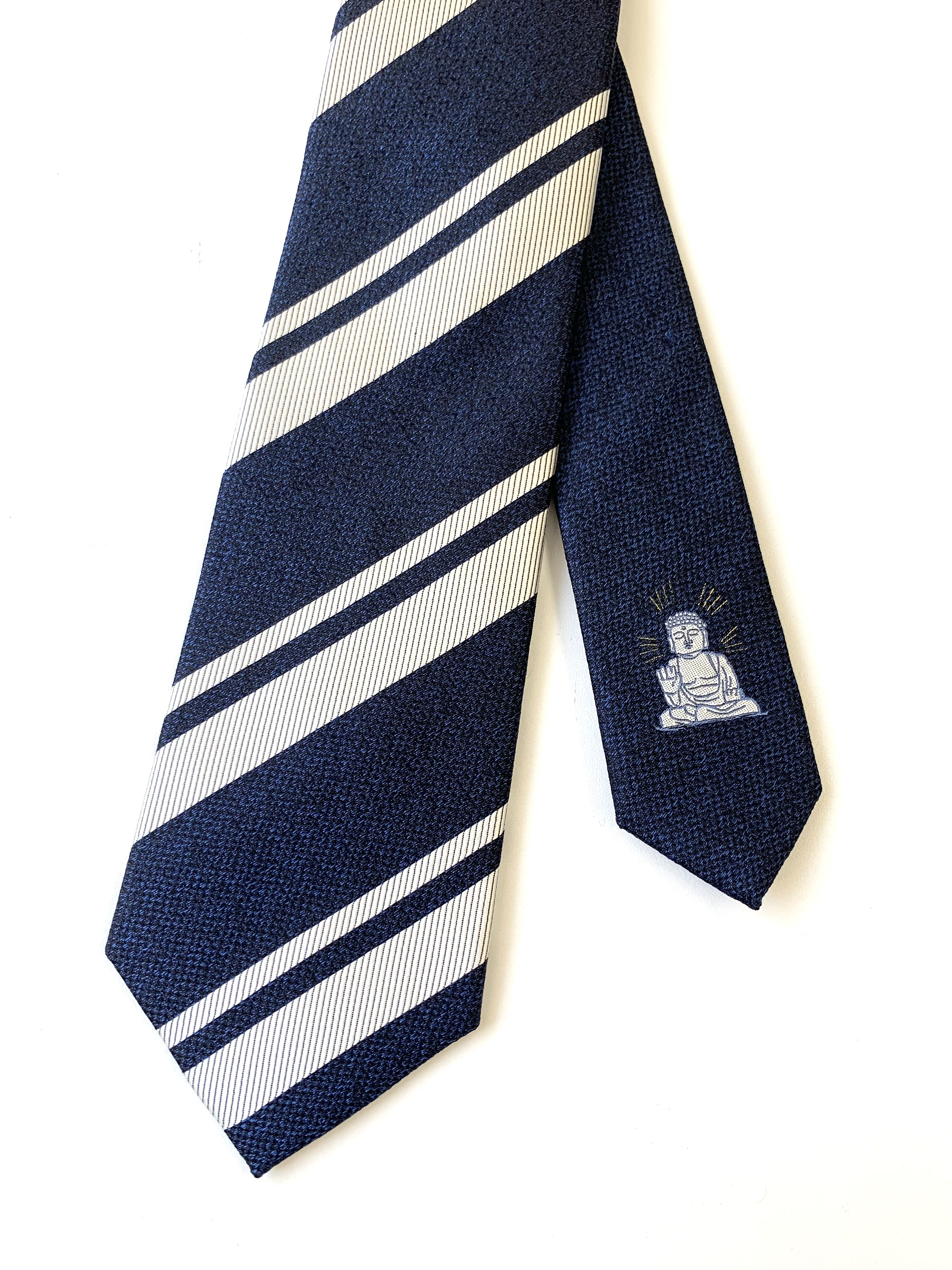 大仏さまネクタイ　シルク　送料無料　ネイビー　無病息災