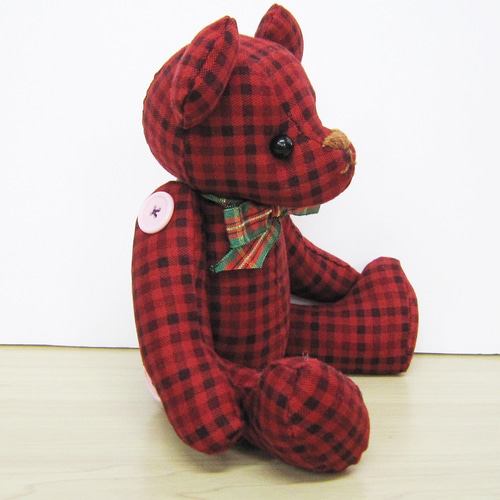 ヴィンテージ　赤い巻き毛のチェック柄ぬいぐるみ ヴィンテージ 赤い巻き毛のチェック柄ぬいぐるみ ヴィンテージ 赤い