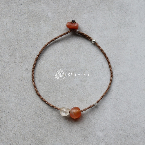 古代水晶 & カーネリアン ストリング ブレスレット ジャストサイズ  