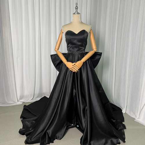 送料無料！色直し パーティードレス 黑 ベアトップ リボン サテン  