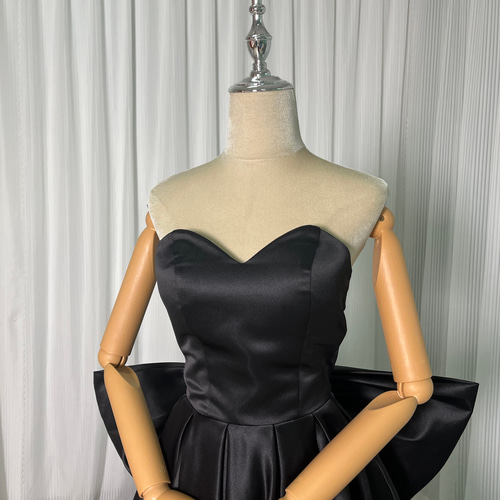 送料無料！色直し パーティードレス 黑 ベアトップ リボン サテン  