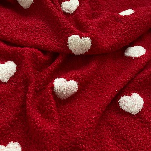 Supreme ハート柄 ベロア生地 ボア生地セール中】ウールニット ボア生地 紅白 ハート柄
